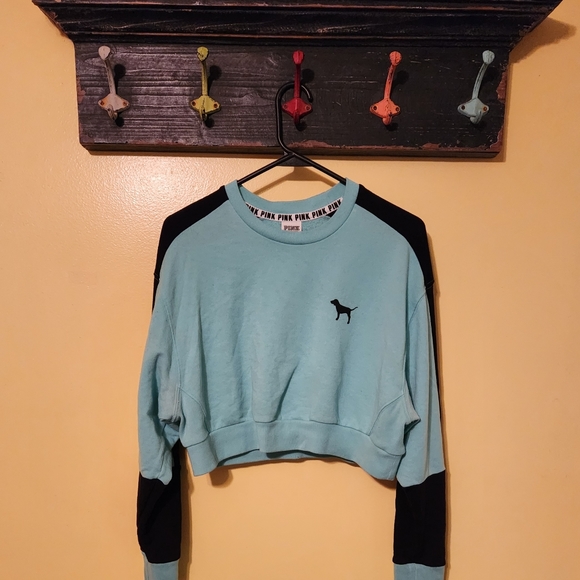 PINK Victoria's Secret Tops - Victoria's Secret PINK women's blue/black crop sweatshirt